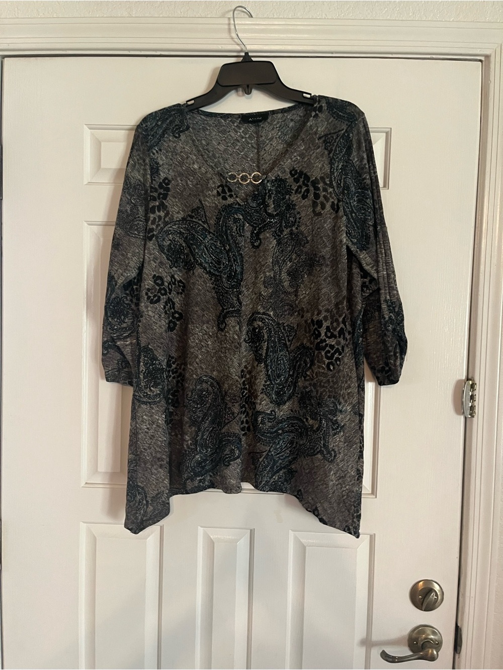ALYX Women's Paisley Print Tunic Top in Charcoal and Teal